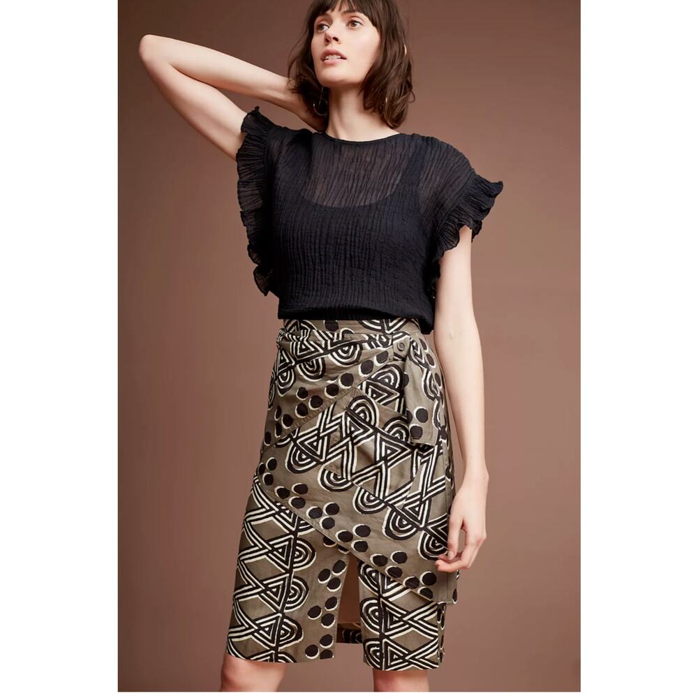 Maeve Anthropologie Edessa Tribal Print Linen Blend Skirt